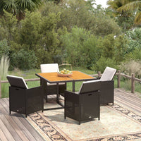 5 Piece Garden Dining Set with Cushions Poly Rattan Black Kings Warehouse 