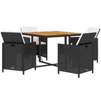 5 Piece Garden Dining Set with Cushions Poly Rattan Black Kings Warehouse 