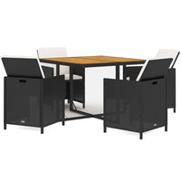 5 Piece Garden Dining Set with Cushions Poly Rattan Black Kings Warehouse 
