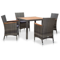 5 Piece Garden Dining Set with Cushions Poly Rattan Grey Kings Warehouse 