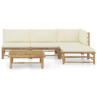 5 Piece Garden Lounge Set with Cream White Cushions Bamboo Outdoor Furniture Kings Warehouse 