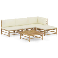 5 Piece Garden Lounge Set with Cream White Cushions Bamboo