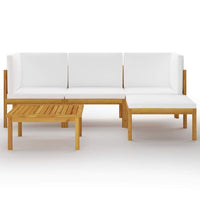5 Piece Garden Lounge Set with Cushions Cream Solid Acacia Wood Kings Warehouse 