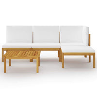 5 Piece Garden Lounge Set with Cushions Cream Solid Acacia Wood Outdoor Furniture Kings Warehouse 