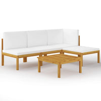 5 Piece Garden Lounge Set with Cushions Cream Solid Acacia Wood Outdoor Furniture Kings Warehouse 