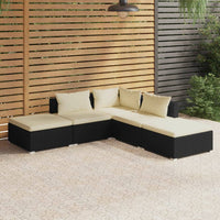 5 Piece Garden Lounge Set with Cushions Poly Rattan Black garden supplies Kings Warehouse 