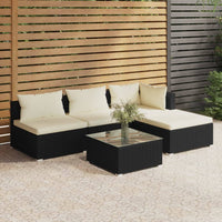 5 Piece Garden Lounge Set with Cushions Poly Rattan Black garden supplies Kings Warehouse 