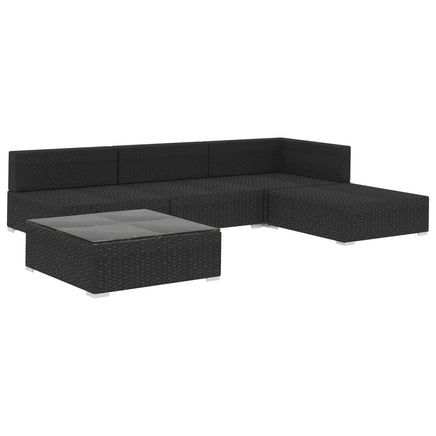 5 Piece Garden Lounge Set with Cushions Poly Rattan Black Kings Warehouse 
