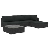 5 Piece Garden Lounge Set with Cushions Poly Rattan Black Kings Warehouse 
