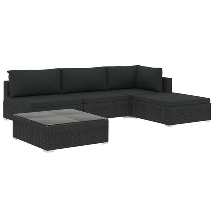 5 Piece Garden Lounge Set with Cushions Poly Rattan Black Kings Warehouse 