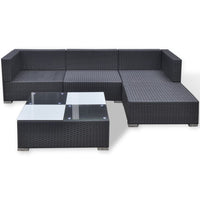 5 Piece Garden Lounge Set with Cushions Poly Rattan Black Kings Warehouse 
