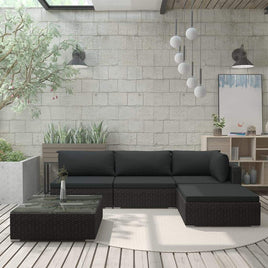 5 Piece Garden Lounge Set with Cushions Poly Rattan Black Kings Warehouse 