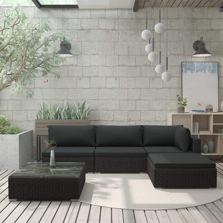 5 Piece Garden Lounge Set with Cushions Poly Rattan Black Kings Warehouse 