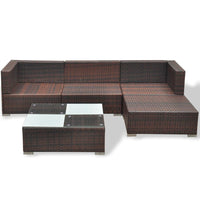 5 Piece Garden Lounge Set with Cushions Poly Rattan Brown Kings Warehouse 