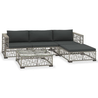 5 Piece Garden Lounge Set with Cushions Poly Rattan Grey Outdoor Furniture Kings Warehouse 
