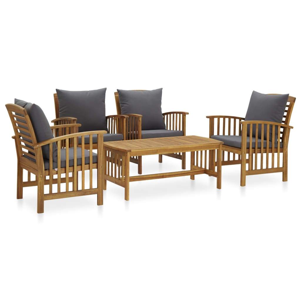 5 Piece Garden Lounge Set with Cushions Solid Acacia Wood (310255+2x310258) Kings Warehouse 