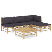 5 Piece Garden Lounge Set with Dark Grey Cushions Bamboo Outdoor Furniture Kings Warehouse 