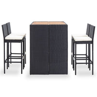 5 Piece Outdoor Bar Set Poly Rattan and Acacia Wood Black Kings Warehouse 