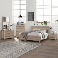 5 Pieces Bedroom Suite Natural Wood Like MDF Structure Queen Size Oak Colour Bed, Bedside Table, Tallboy & Dresser Bedroom Furniture Kings Warehouse 