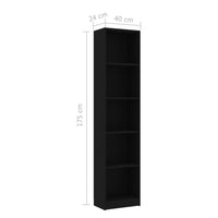 5-Tier Book Cabinet Black 40x24x175 cm Storage Supplies Kings Warehouse 