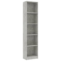 5-Tier Book Cabinet Concrete Grey 40x24x175 cm Storage Supplies Kings Warehouse 