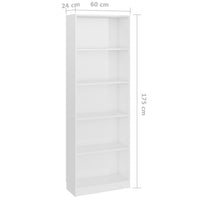 5-Tier Book Cabinet High Gloss White 60x24x175 cm Kings Warehouse 