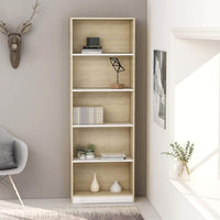 5-Tier Book Cabinet White and Sonoma Oak 60x24x175 cm Living room Kings Warehouse 