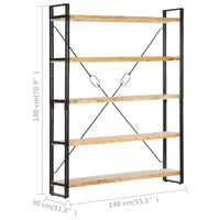 5-Tier Bookcase 140x30x180 cm Solid Mango Wood Storage Supplies Kings Warehouse 