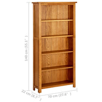 5-Tier Bookcase 70x22x140 cm Solid Oak Wood Storage Supplies Kings Warehouse 