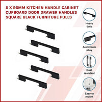 5 x 96mm Kitchen Handle Cabinet Cupboard Door Drawer Handles square Black furniture pulls Kings Warehouse 