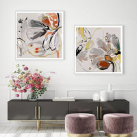 50cmx50cm Blooming Spring Floral 2 Sets White Frame Canvas Wall Art Kings Warehouse 