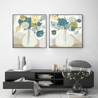 50cmx50cm Blue Bouquet 2 Sets Black Frame Canvas Wall Art Kings Warehouse 