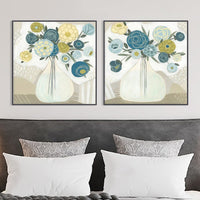 50cmx50cm Blue Bouquet 2 Sets Black Frame Canvas Wall Art Kings Warehouse 