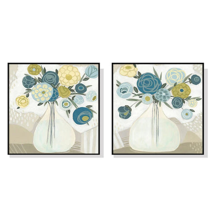 50cmx50cm Blue Bouquet 2 Sets Black Frame Canvas Wall Art Kings Warehouse 