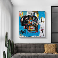 50cmx50cm Blue Head By Basquiat Black Frame Canvas Wall Art KingsWarehouse 