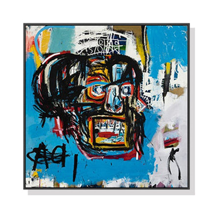 50cmx50cm Blue Head By Basquiat Black Frame Canvas Wall Art KingsWarehouse 