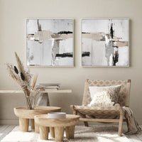 50cmx50cm Neutral Abstract 2 Sets White Frame Canvas Wall Art Kings Warehouse 