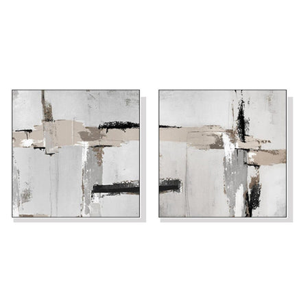 50cmx50cm Neutral Abstract 2 Sets White Frame Canvas Wall Art Kings Warehouse 
