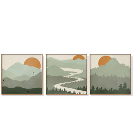 50cmx50cm Sage Green Landscapes 3 Sets Wood Frame Canvas Wall Art Kings Warehouse 