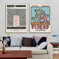 50cmx50cm Wall art By Keith Haring 2 Sets Gold Frame Canvas Kings Warehouse 