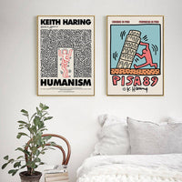 50cmx50cm Wall art By Keith Haring 2 Sets Gold Frame Canvas Kings Warehouse 