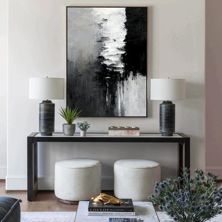 50cmx70cm Abstract Black White Artwork Black Frame Canvas Wall Art Kings Warehouse 