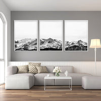 50cmx70cm Black White Mountain 3 Sets White Frame Canvas Wall Art Kings Warehouse 