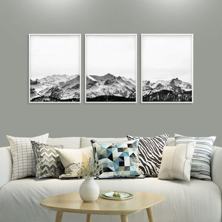 50cmx70cm Black White Mountain 3 Sets White Frame Canvas Wall Art Kings Warehouse 