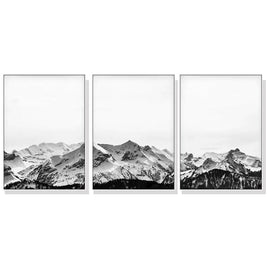 50cmx70cm Black White Mountain 3 Sets White Frame Canvas Wall Art Kings Warehouse 