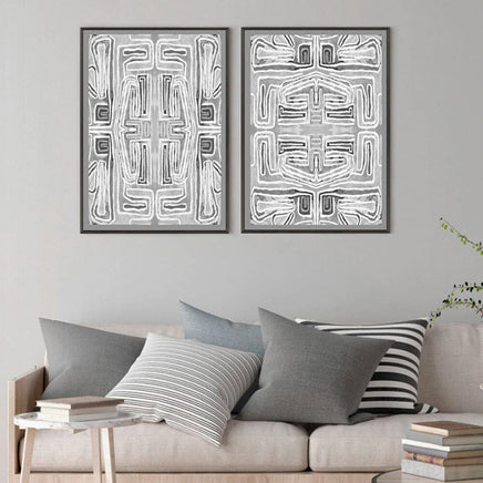 50cmx70cm Black White Pattern 2 Sets Black Frame Canvas Wall Art Kings Warehouse 