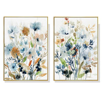 50cmx70cm Colourful Floras Watercolour style 2 Sets Gold Frame Canvas Wall Art Kings Warehouse 