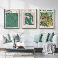 50cmx70cm Flower Market, Matisse Print, Yayoi Kusama 3 Sets Black Frame Canvas Wall Art Kings Warehouse 