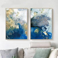 50cmx70cm Marbled Blue And Gold 2 Sets Gold Frame Canvas Wall Art Kings Warehouse 