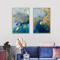 50cmx70cm Marbled Blue And Gold 2 Sets Gold Frame Canvas Wall Art Kings Warehouse 